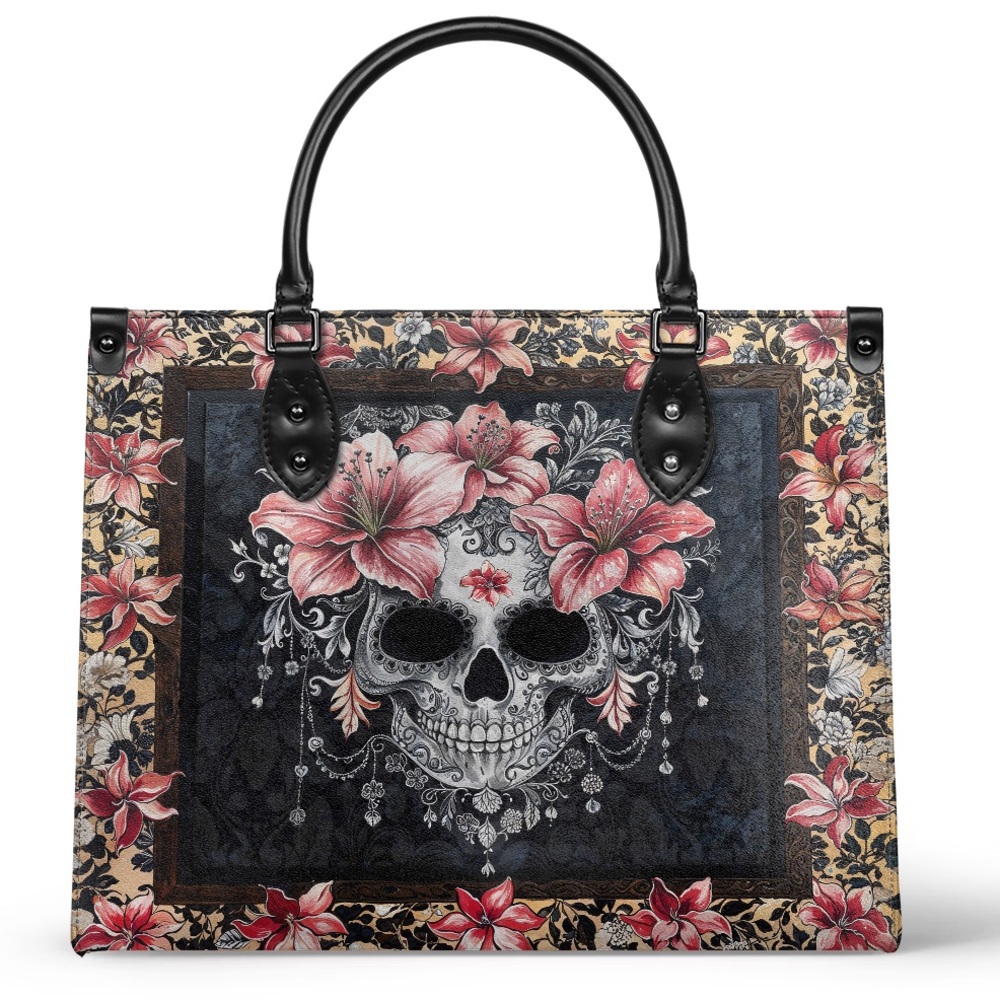 Skullette “Roselace” Floral Skull Satchel Crossbody NWOT - Picture 6 of 11